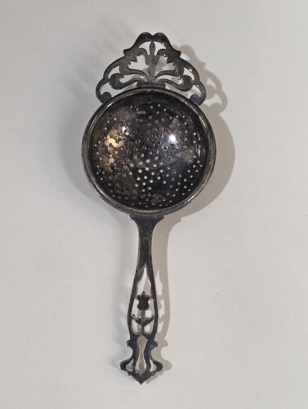 Vintage Silver Plated Tea Strainer Spoon Made in England Art Nouveau Regis EPNS